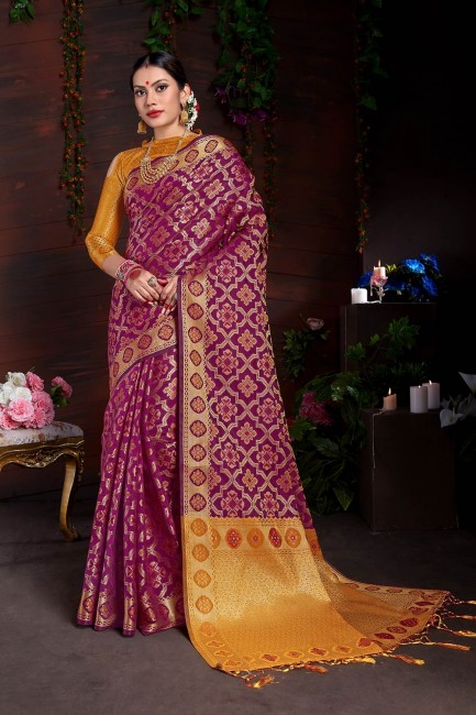 Opulent Pink & Magenta Weaving Saree in Art Silk