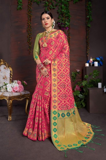 Saree in Rani Pink Art Silk with Weaving