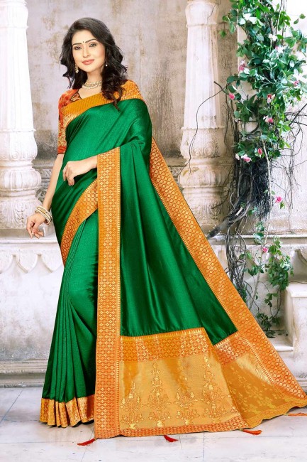 Exquisite Green Silk Embroidered Saree with Blouse