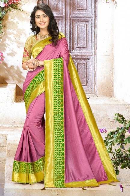 Silk Saree in Onion Pink with Embroidered