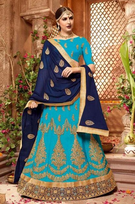 Splendid Blue Art silk Lehenga Choli