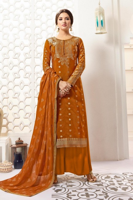 Rust Orange Banarasi raw Silk Banarasi raw Silk Palazzo Suits