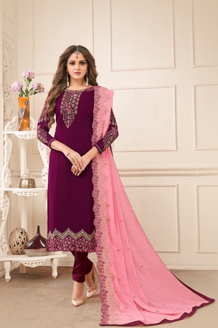 Purple Churidar Suits in Georgette with Georgette