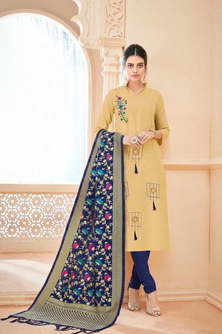 Cream Churidar Suits with Cotton