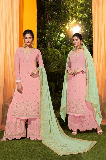 Pink Palazzo Suits in Georgette with Georgette