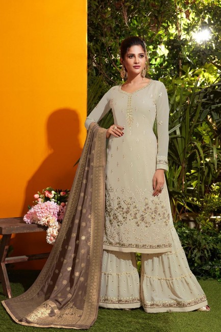 Georgette Palazzo Suits in Cream