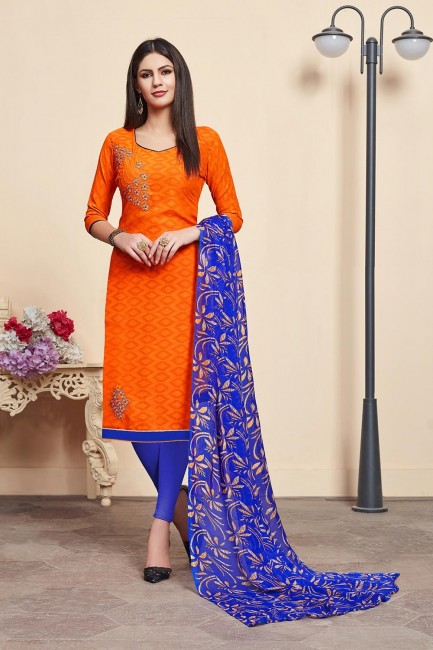 Silk Cotton Orange Churidar Suits with dupatta