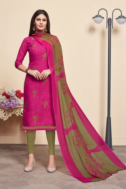 Cotton Silk Churidar Suits in Dark Pink