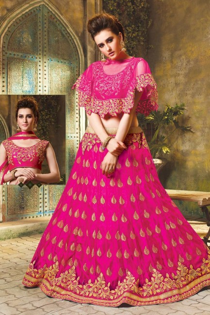 Fashionable Rani pink Jacquard net Lehenga Choli