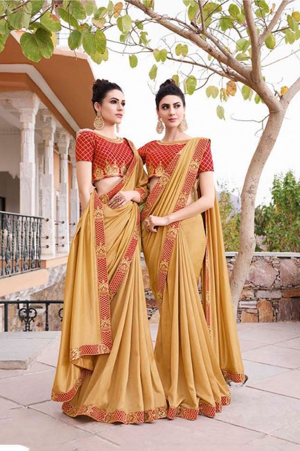 occur Yellow Embroidered Saree in Silk