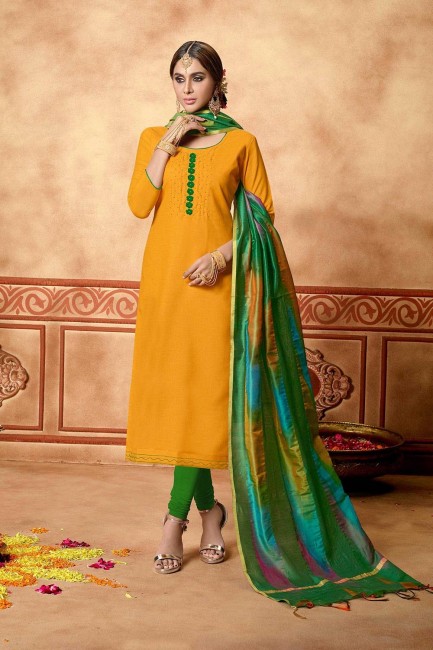 Cotton Churidar Suits in Musturd Yellow Cotton