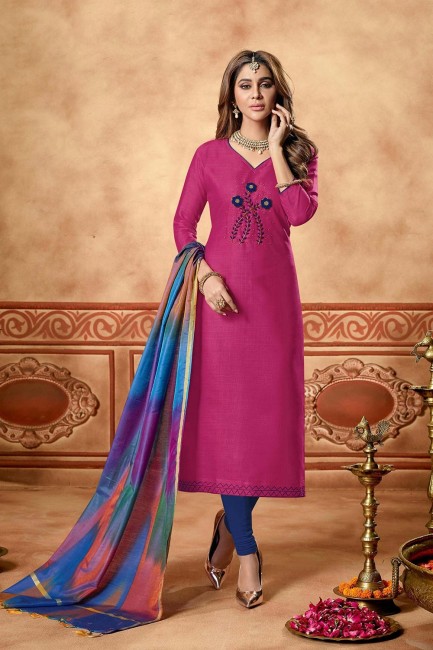Cotton Churidar Suits with Cotton in Olive Pink