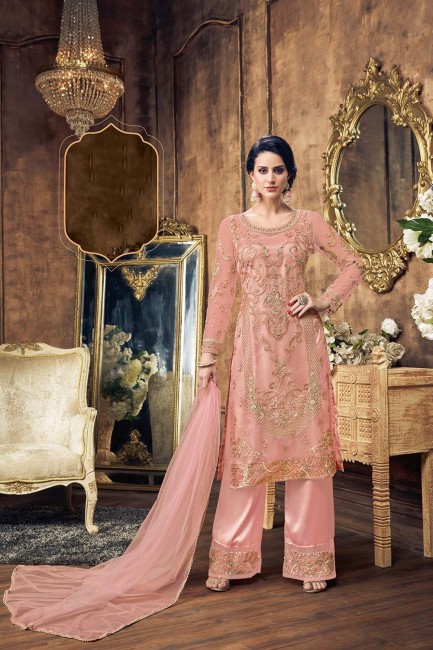 Net Palazzo Suits in Pink with Net