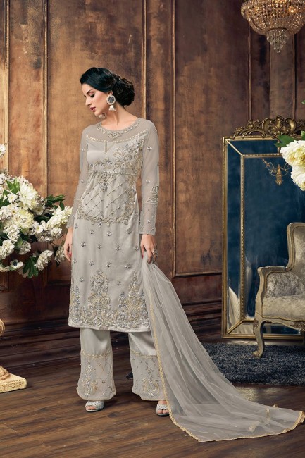 Palazzo Suits in Grey Net with Net