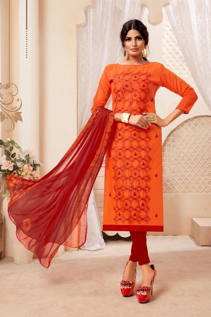 Orange Silk Churidar Suits with Silk