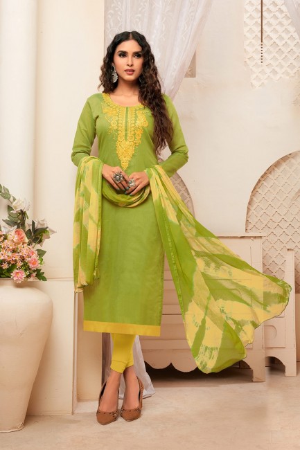 Silk Churidar Suits in Light Green Silk