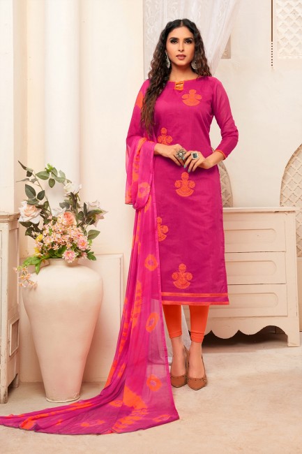 Silk Churidar Suits in Dark Pink Silk