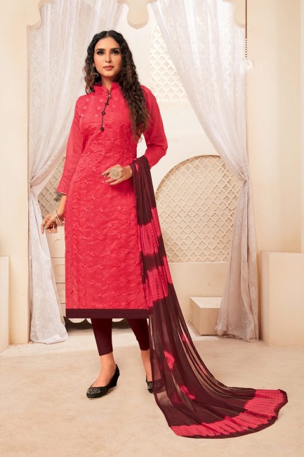 Silk Dark Pink Churidar Suits in Silk