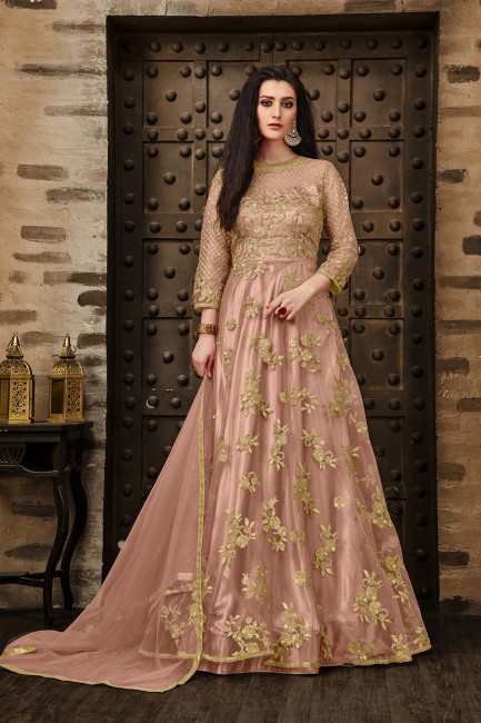 Dusty Pink Net Anarkali Suits with Net