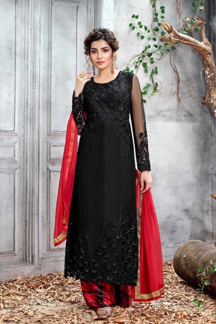 Net Palazzo Suits in Black with Net