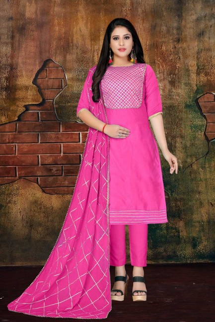 Rani Pink Art Silk Churidar Suits with Art Silk