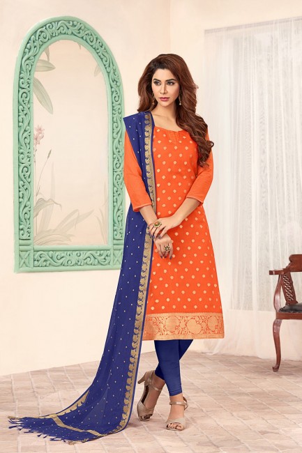 Art Silk Churidar Suits with Art Silk in Orange
