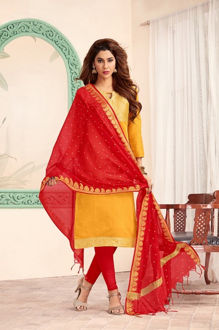 Yellow Churidar Suits in Art Silk with Art Silk