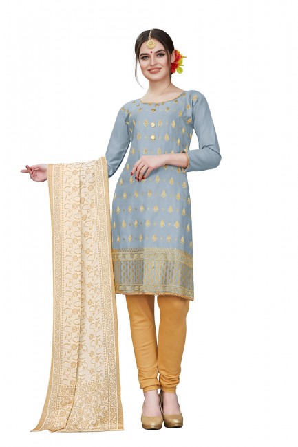 Cotton Churidar Suits in Light Grey with Cotton