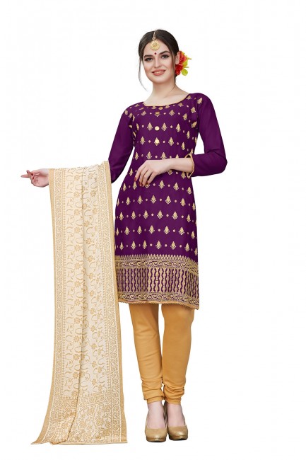 Wine  Cotton Churidar Suits in Cotton