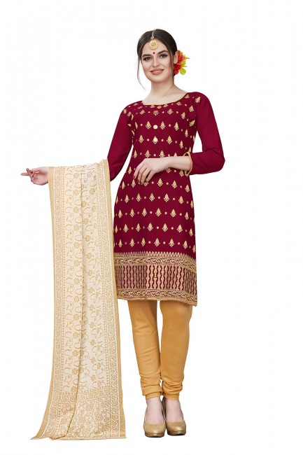 Maroon Cotton Churidar Suits with Cotton
