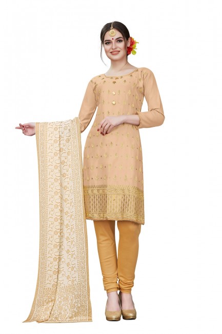Cream Churidar Suits in Cotton with Cotton