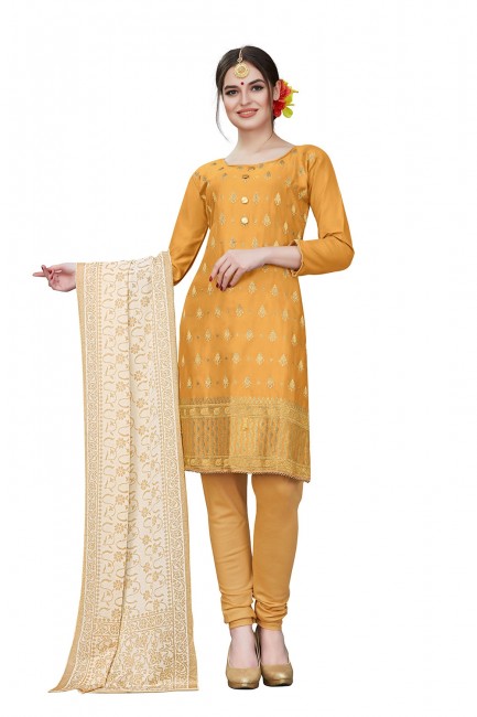 Churidar Suits in Musturd Yellow Cotton with Cotton