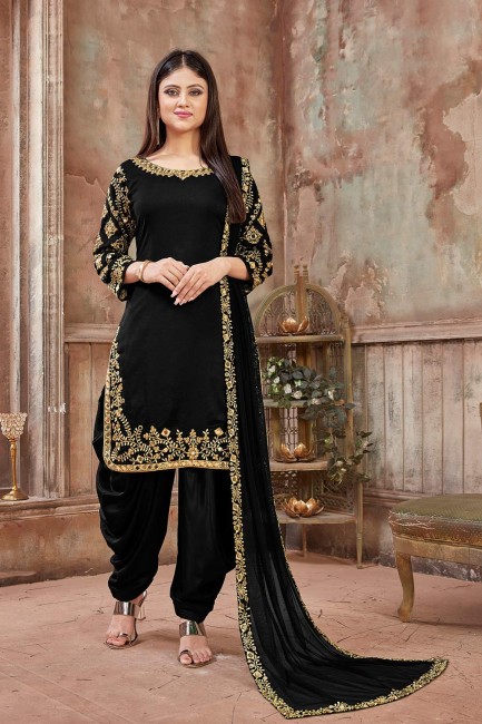 Black Patiala Suits with Art Silk