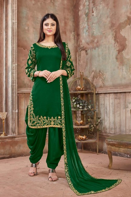 Art Silk Patiala Salwar Patiala Suits in Green Art Silk
