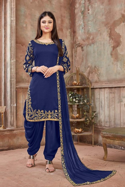 Royal Blue Patiala Suits with Art Silk