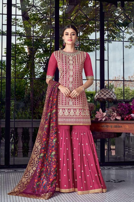 Dark Pink Sharara Suits with Silk