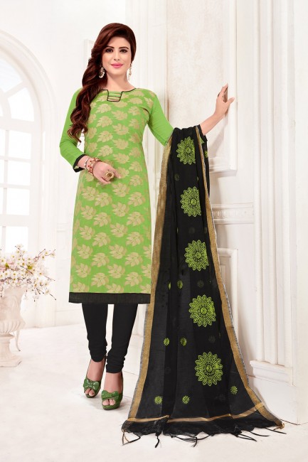 Light Green Silk Churidar Suits with Jacquard