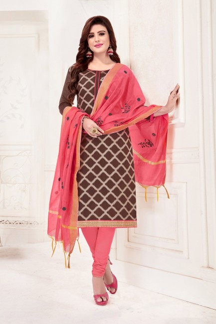 Brown Churidar Suits in Silk with Jacquard