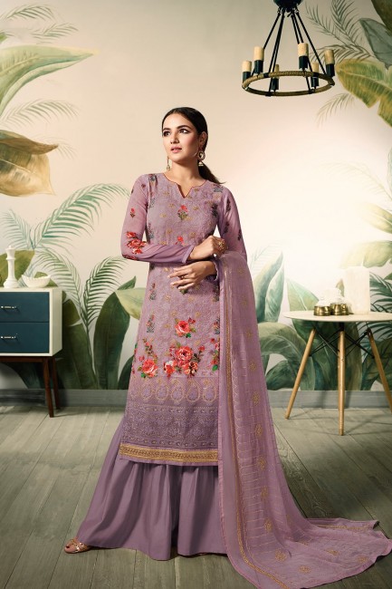 Mauve  Georgette Sharara Suits with Georgette