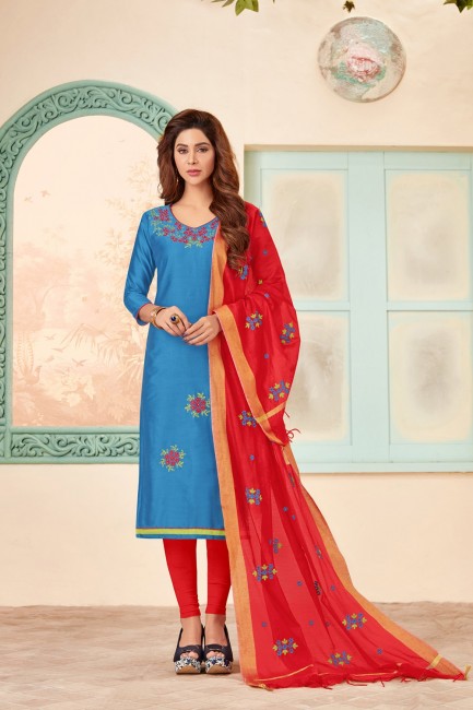 Blue Churidar Suits in Cotton with Cotton