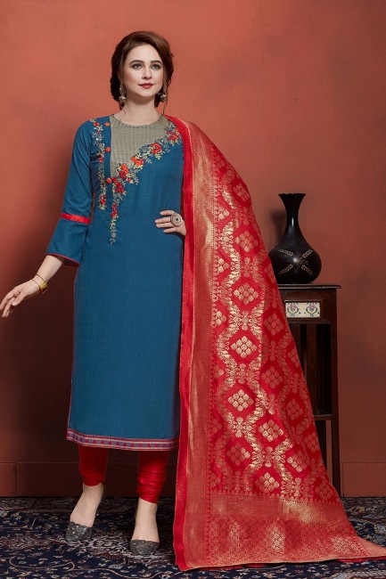 Ravishing Cotton Blue Churidar Suits dupattta