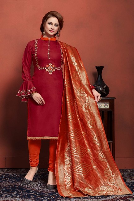 Appealing Maroon Churidar Suits in Cotton