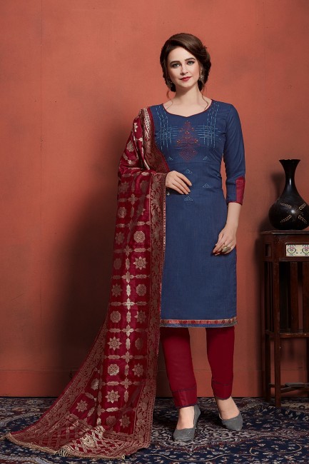 Satin Georgette Palazzo Suits in Wine with dupatta