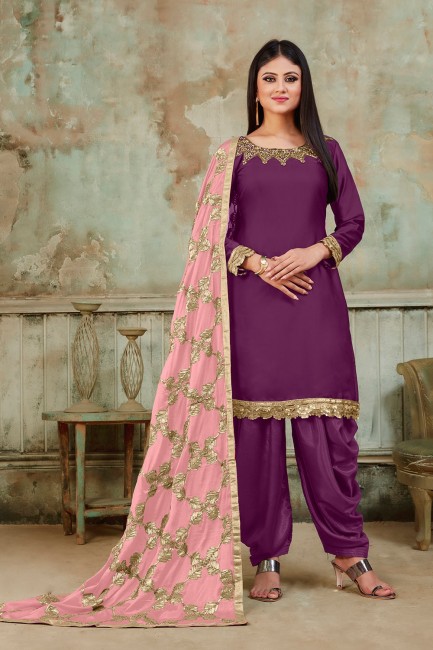 Purple Satin Patiala Salwar Patiala Suits with Satin