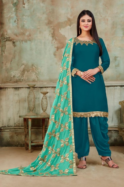 Blue Patiala Suits with Satin