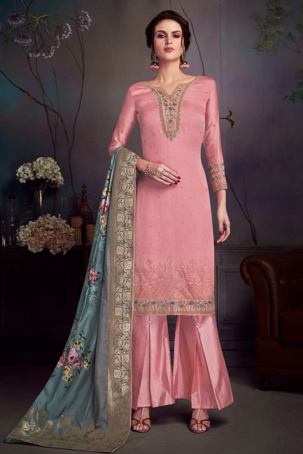 Satin Georgette Cigarette Pant Palazzo Suits in Pink Satin Georgette