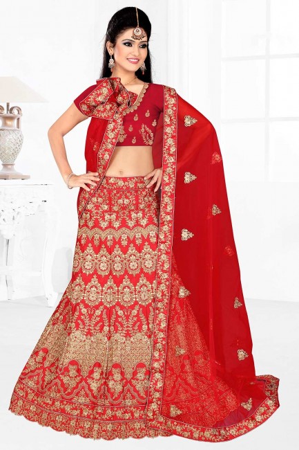 Gorgeous Red Satin and silk Lehenga Choli