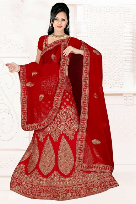 Designer Red Satin and silk Lehenga Choli