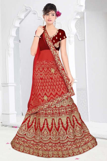 Stunning Red Satin and silk Lehenga Choli