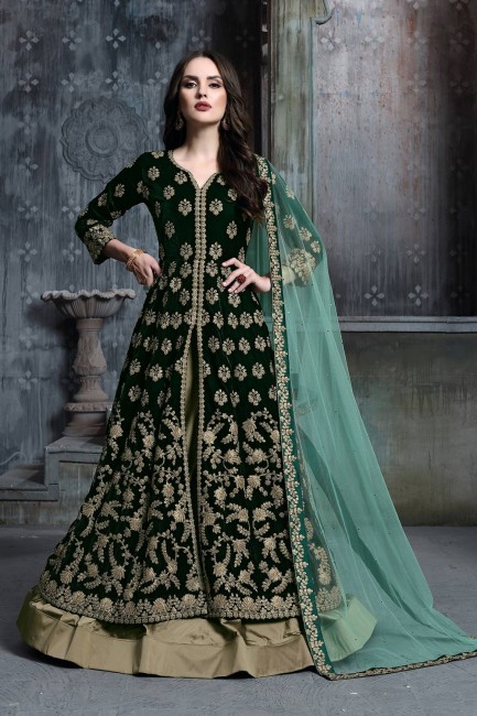 Dark Green Velvet Anarkali Suits in Velvet